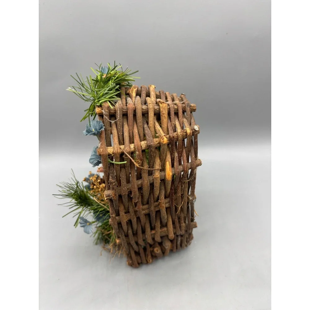Vtg Rustic Woven Twig Heart Basket Bird Nest‎ Pinecones Flowers Farmhouse Decor